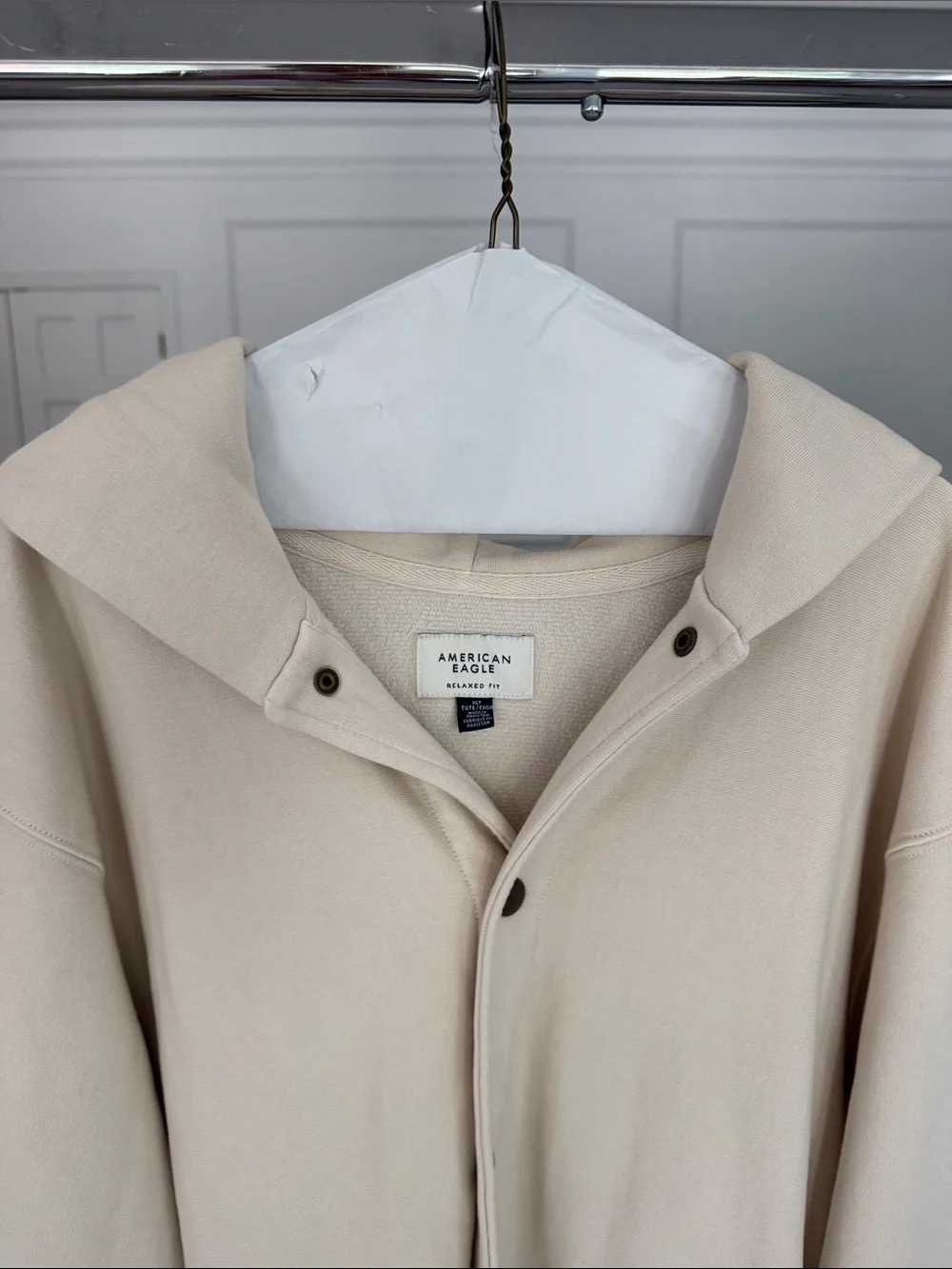 Men’s American Eagle Outfitters Cream Hooded Button-Up Jacket-XLT
